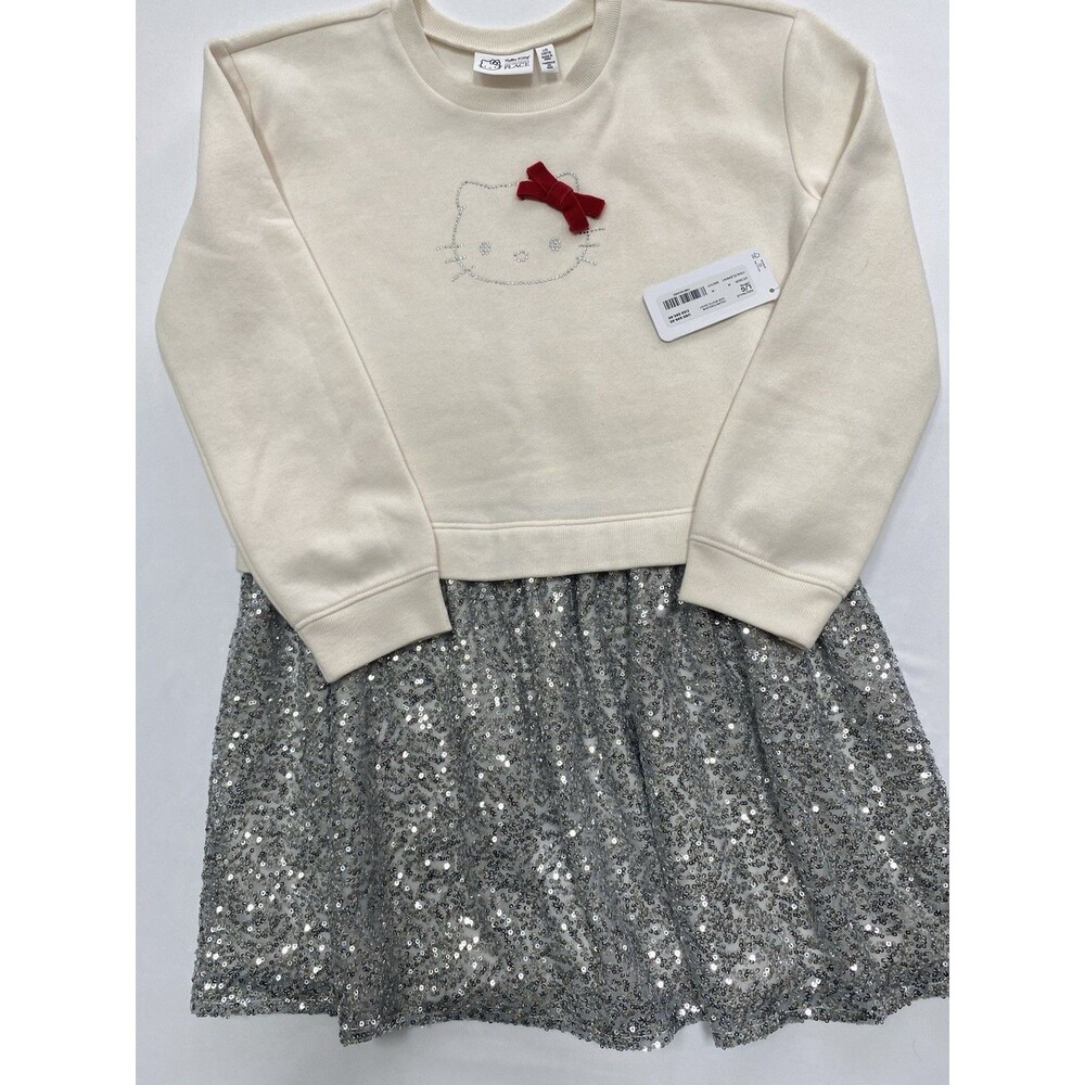 NEW Hello Kitty The Children's Place Girls Dress L 10/12 Cream Sequin Skirt NWT